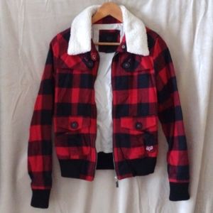 Fox buffalo plaid jacket with shearling
